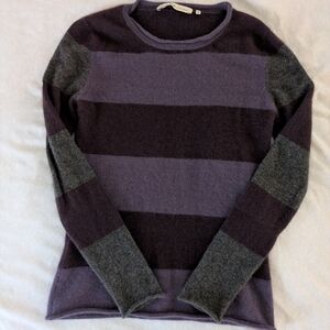 Black Goat Cashmere Striped Purple and Gray Women's Sweater Size Small